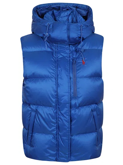 Polo Ralph Lauren Quilted Down Vest With Hooded Puffer Style In Blue