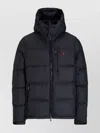 Polo Ralph Lauren Blue Down Jacket With Fixed Hood And Embroidered Pony Logo On Chest In Tech Fabric Man In Black