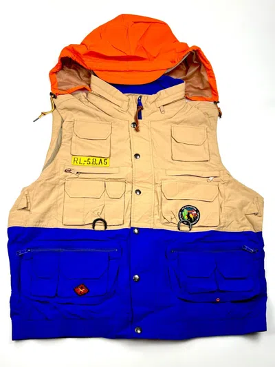 Pre-owned Polo Ralph Lauren Water-repellent Utility Vest In Khaki/royal