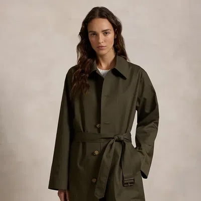 Polo Ralph Lauren Water-resistant Twill Long Car Coat In Olive