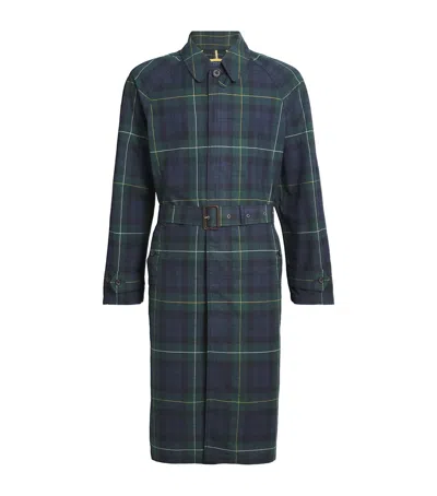Polo Ralph Lauren Waxed Cotton Tartan Overcoat In Blue
