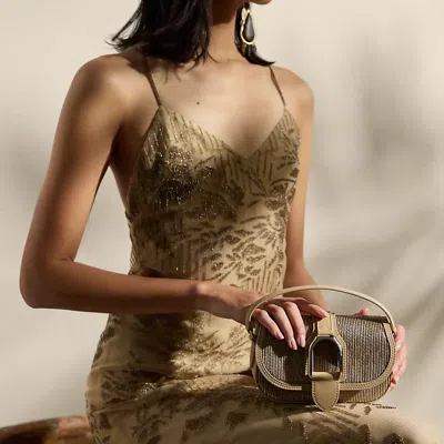 Polo Ralph Lauren Welington Beaded Satin Mini Chain Bag In Icon Tan