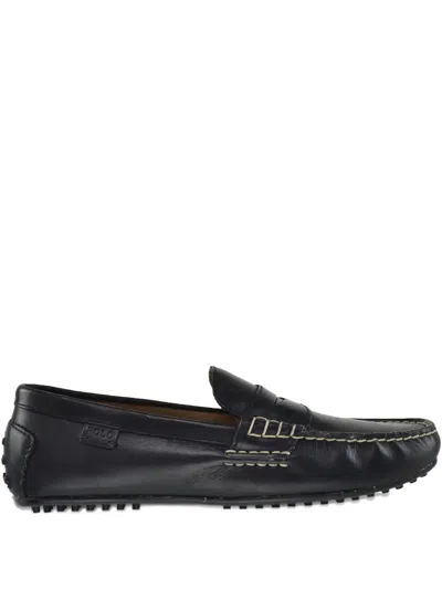 Polo Ralph Lauren Wes Smooth Pull Up Leather Loafers In Black