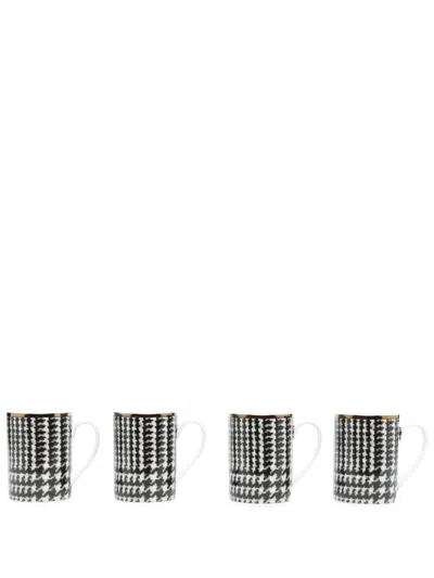 Polo Ralph Lauren Wessex Houndstooth Mugs (set Of Four) In Black
