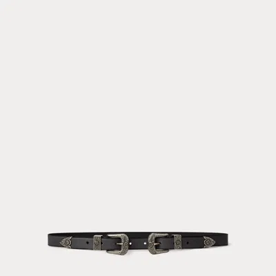 Polo Ralph Lauren Western Calfskin Double-buckle Belt In Black