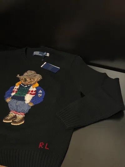 Pre-owned Polo Ralph Lauren Western Cowboy Bear Knit Sweater Black Pick Size $448
