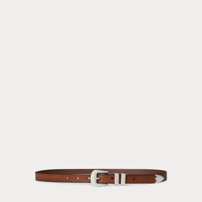 Polo Ralph Lauren Western Distressed Leather Belt In Brown