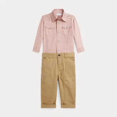 Polo Ralph Lauren Babies' Western Shirt & Herringbone Pant Set In Striped Diamond Dobb