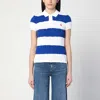 Polo Ralph Lauren Short-sleeved Knit Top With Polo Collar And Cable Knit Texture In Blue