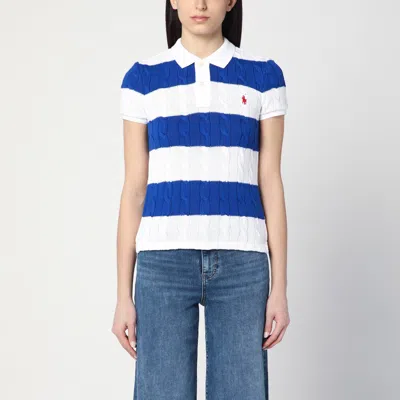 Polo Ralph Lauren Short-sleeved Knit Top With Polo Collar And Cable Knit Texture In Blue