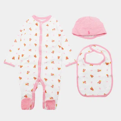 Polo Ralph Lauren Babies' White And Pink Cotton Jumpsuits