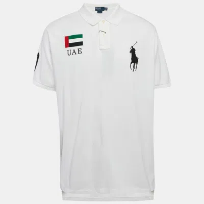 Pre-owned Polo Ralph Lauren White Applique Pique Cotton Polo T-shirt Xxl