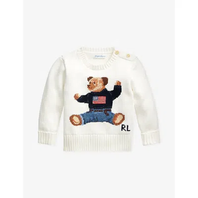 Polo Ralph Lauren White Baby Boy Bear-motif Cotton Jumper