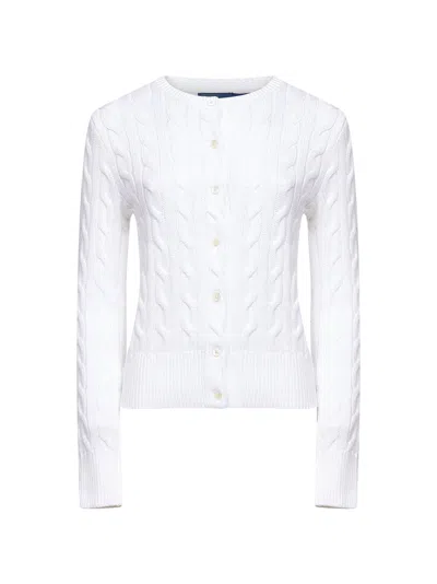 Polo Ralph Lauren White Cable-knit Cotton Crewneck Cardigan