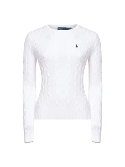 Polo Ralph Lauren White Cable-knit Cotton Crewneck Sweater<br/>