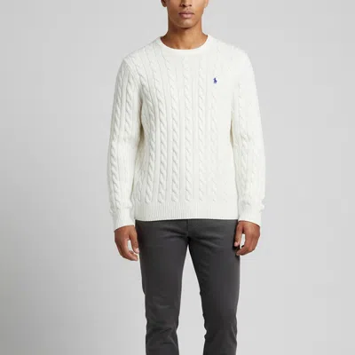 Pre-owned Polo Ralph Lauren White Cable Knit Crewneck Jumper L
