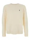Polo Ralph Lauren White Cable Knit Crewneck Sweater With Pony Embroidery On The Front In Wool And Cashmere Man In White