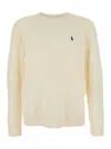 Polo Ralph Lauren White Cable Knit Crewneck Sweater With Pony Embroidery On The Front In Wool And Cashmere Man In Neutral