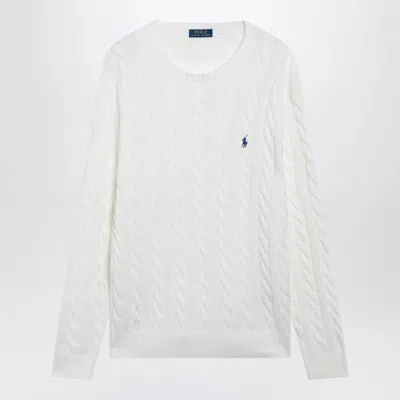 Polo Ralph Lauren White Cable-knit Cotton Sweater In Multi