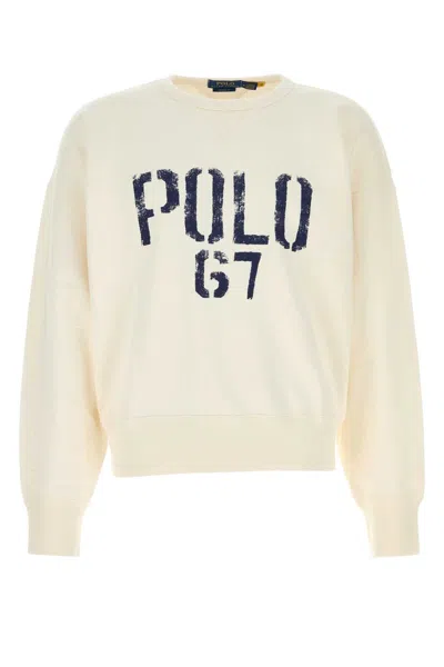 Polo Ralph Lauren White Cotton Blend Sweatshirt In Neutral