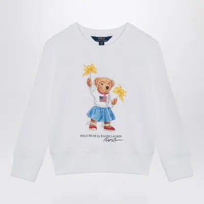 POLO RALPH LAUREN WHITE COTTON BLEND SWEATSHIRT WITH PRINT