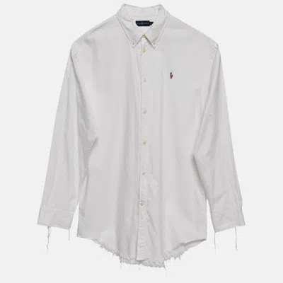 Pre-owned Polo Ralph Lauren White Cotton Distressed And Raw Edge Detail Shirt Xl