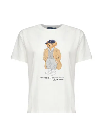 POLO RALPH LAUREN WHITE COTTON JERSEY POLO BEAR T-SHIRT