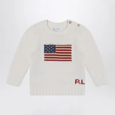 Polo Ralph Lauren White Cotton Jumper With Flag Inlay