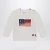 Polo Ralph Lauren White Cotton Jumper With Flag Inlay