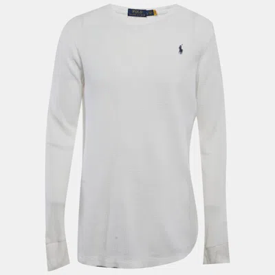 Pre-owned Polo Ralph Lauren White Cotton Knit Crew Neck Pullover L