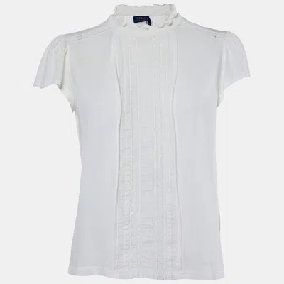 Pre-owned Polo Ralph Lauren White Cotton Lace Trim Top M