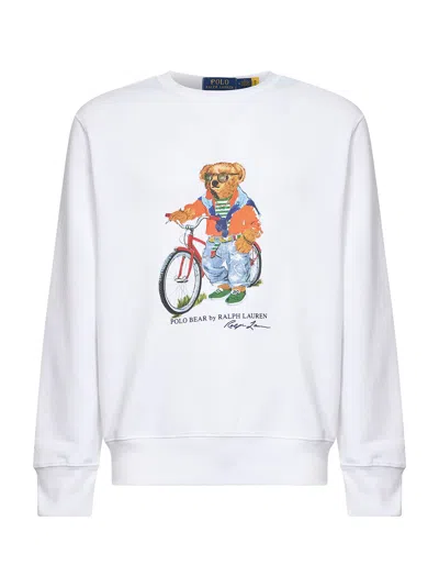 Polo Ralph Lauren White Cotton Polo Bear Crewneck Sweatshirt
