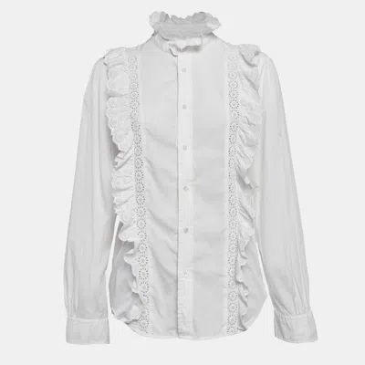 Pre-owned Polo Ralph Lauren White Cotton Ruffled Shirt L