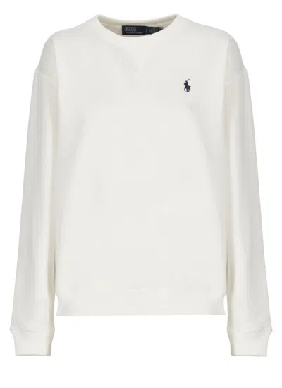 POLO RALPH LAUREN WHITE COTTON SWEATSHIRT WITH ICONIC PONY LOGO