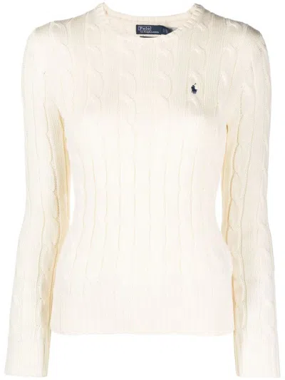 Polo Ralph Lauren White Crewneck Sweater With Embroidered Logo