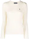 Polo Ralph Lauren White Crewneck Sweater With Embroidered Logo In Neutral