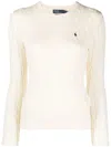 Polo Ralph Lauren White Crewneck Sweater With Embroidered Logo In Beige