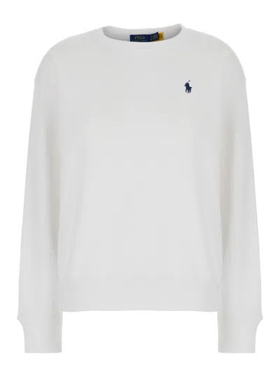 Polo Ralph Lauren White Crewneck Sweatshirt With Pony Detail On The Front In Cotton Blend Woman