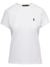 POLO RALPH LAUREN WHITE CREWNECK T-SHIRT WITH CONTRASTING LOGO EMBRODERY IN COTTON