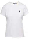 Polo Ralph Lauren White Crewneck T-shirt With Contrasting Logo Embrodery