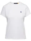 POLO RALPH LAUREN WHITE CREWNECK T-SHIRT WITH CONTRASTING LOGO EMBRODERY IN COTTON WOMAN