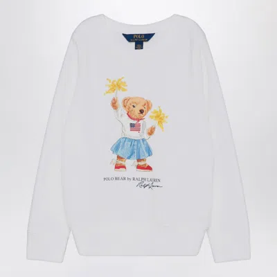 POLO RALPH LAUREN WHITE JERSEY SWEATSHIRT WITH POLO BEAR