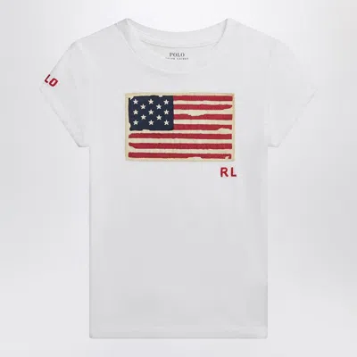 Polo Ralph Lauren White Jersey T-shirt With Flag In Multi