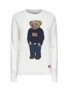 Polo Ralph Lauren Womens Deckwash White Multi Polo Bear Round-neck Linen-cotton Knitted Jumper In White