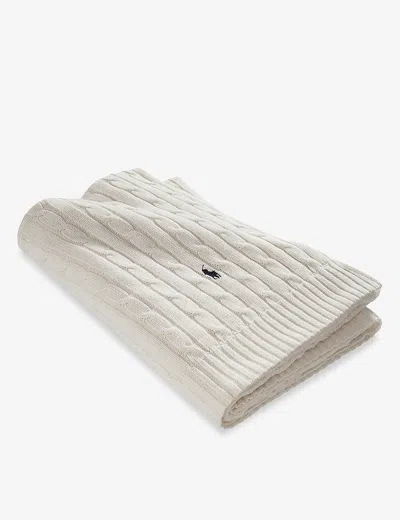 Polo Ralph Lauren Ralph Lauren Home White Logo-embroidered Cable-knit Cotton Throw 130cm X 180cm