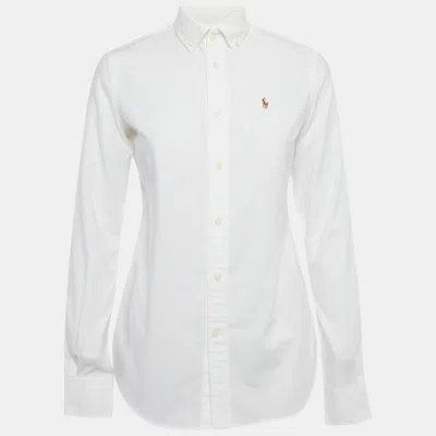 Pre-owned Polo Ralph Lauren White Logo Embroidered Cotton Slim Fit Shirt S