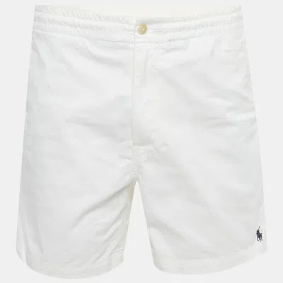 Pre-owned Polo Ralph Lauren White Logo Embroidered Cotton Stretch Fit Shorts L