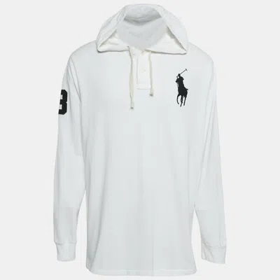 Pre-owned Polo Ralph Lauren White Logo Embroidery Cotton Pique Hoodie Xl