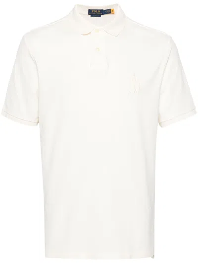 Polo Ralph Lauren White Logo Embroidery Cotton Piqué Polo Shirt - Men's - Cotton In Neutrals