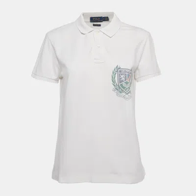 Pre-owned Polo Ralph Lauren White Logo Print Cotton Classic Fit Polo T-shirt M